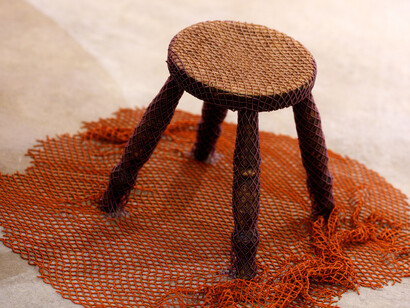 Installation view of 'Covered Stool' by Caroline Broadhead, 'Second Hand, First Hand' at Marsden Woo Gallery (2015) image © Philip Sayer, courtesy of Marsden Woo Gallery