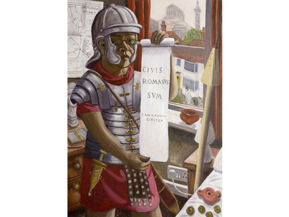 Jiro Osuga, Civis Romanus Sum (I am a Roman Citizen), 2011, oil on canvas, 35 3/8 x 25 5/8 in, Image courtesy of Flowers Gallery, London and New York