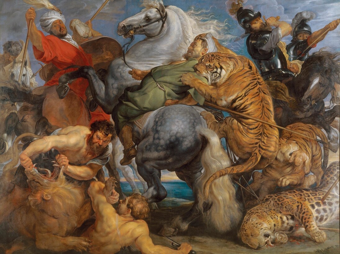 Peter Paul Rubens, Tiger, Lion and Leopard Hunt, 1616
Oil on canvas, 256 x 324.5 cm, Rennes, Musée des Beaux Arts, Photo © MBA, Rennes, Dist. RMN-Grand Palais / Adélaïde Beaudoin, Exhibition organised by the Royal Museum of Fine Arts, Antwerp, Royal Academy of Arts, London, and Centre for Fine Arts, Brussels