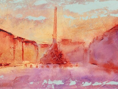 Luigi Salvatori, Piazza Navona, acrilico su tela, 30x60 cm, 2020