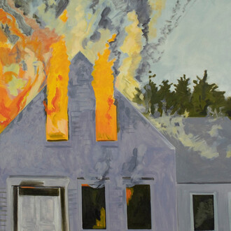 Lois Dodd, Burning house, lavender (detail), 2007. Courtesy of Alexandre Gallery 