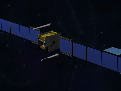 The Skynet 5 satellite in this striking artist's depiction, showcasing state-of-the-art space technology