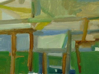 Michael Upton, Wooded Glade, oil on board, 14 x 21 cm