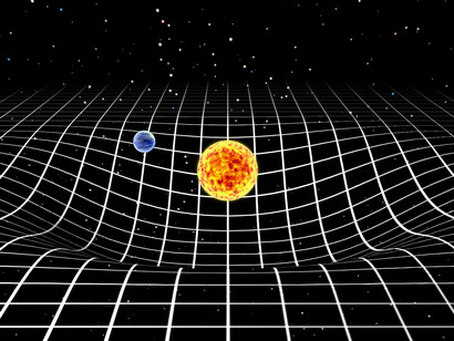Representación de la curvatura espacio-tiempo que determina la trayectoria los cuerpos celestes