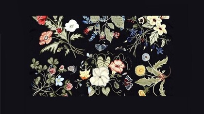 Dettaglio di foulard in seta multicolore nero Gucci Flora Kris Knight