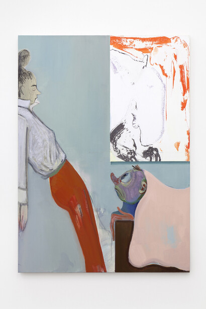 Sanya Kantarovsky, When Things Don't Work Out, 2014, Oil, watercolor, pastel, oilstick on linen, 55 x 40" / 139.7 x 101.6cm. Photo credit: Dawn Blackman. Courtesy of the artist and Casey Kaplan, New York 