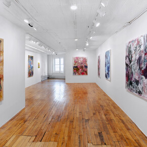 Alex Gibson, Slippery Slope, 2023, installation view, photo by Daniel Terna. Courtesy the artist and Someday, New York