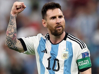 Lionel Messi during the Qatar 2022 World Cup, wearing the captain armband