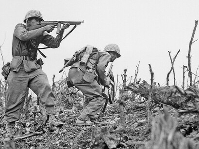 Soldados en una estampa de la Segunda Guerra Mundial