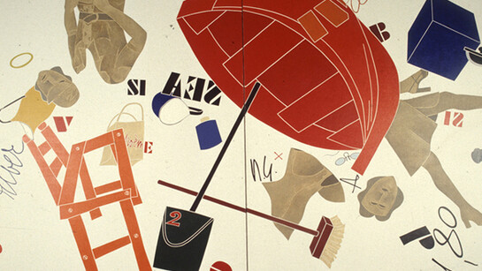 Emilio Tadini, Museo dell'uomo, donne che corrono in riva al mare, dettaglio, 1974, acrilico su tela, 261 x 400 cm