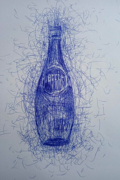 Antonio Riello, Confined Tool 29, 2020, A3 size, penna biro Bic blu su carta