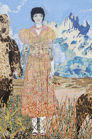 Maria Berrio. East of the Sun, West of the Moon (2016), collage w/ Japanese paper on canvas, 72” x 110”