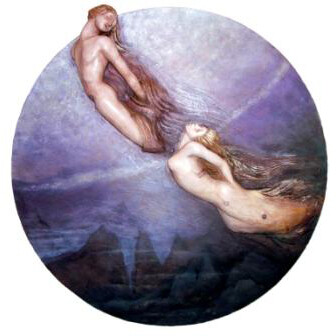 F.Franceschini, Orfeo ed Euridice, 2004, legno di cirmolo su pannello dipinto