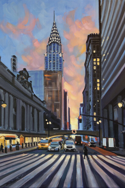Ellen Bradshaw, Fiery skies over Gotham (detail). Courtesy of Pleiades Gallery 