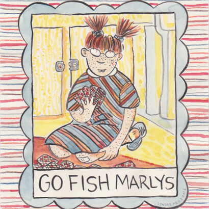 Go Fish Marlys, 2016, Ink, watercolor, crayon on paper 9 1/2" x 8". Courtesy of Adam Baumgold