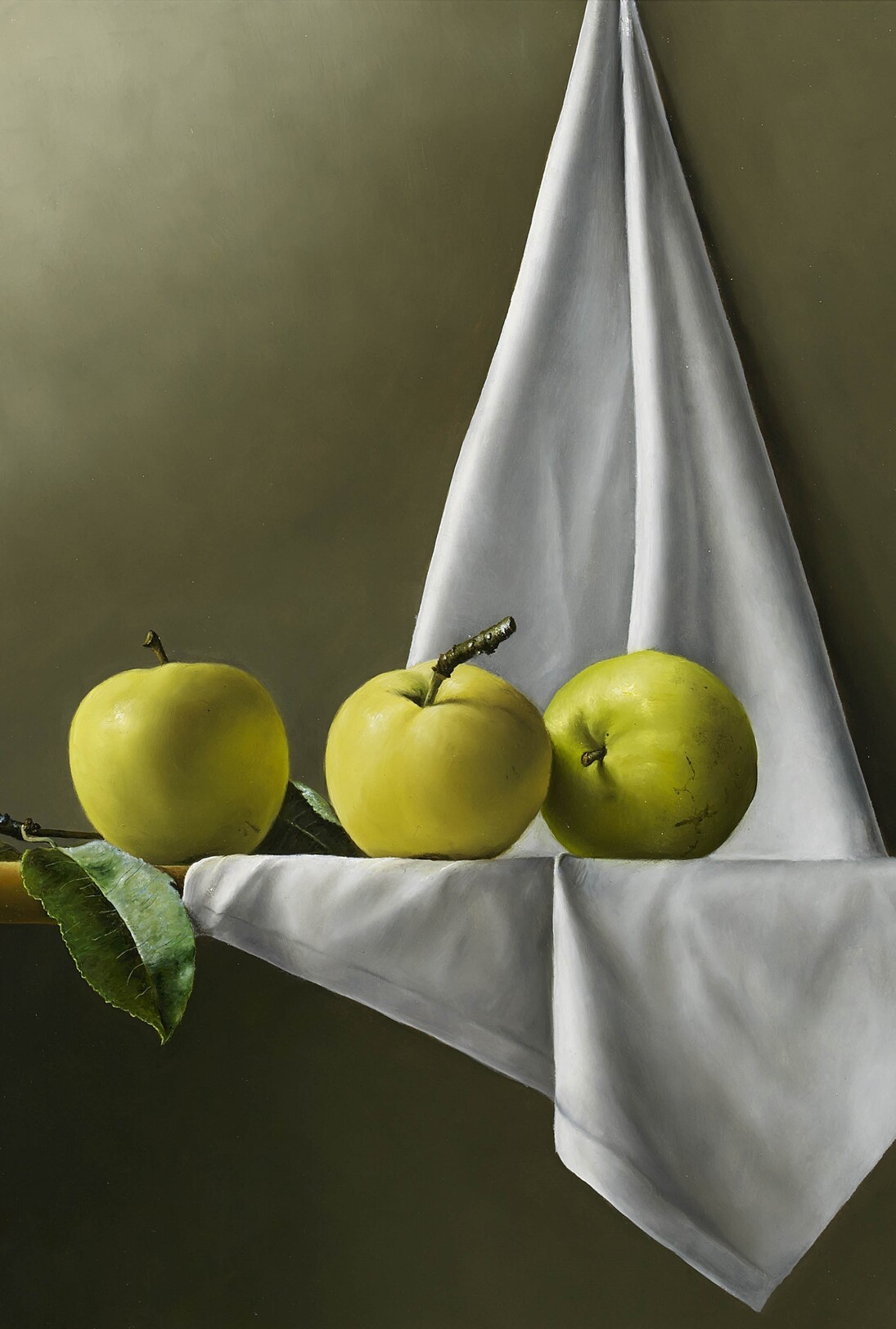 Johan De Fre, 1.	Three Apples on the Shelf, oil on panel, 20 x 16 ins (51 x 41 cms) 