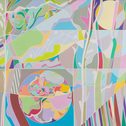 Ai Wen Wu Kratz, In Praise of Children Literature, 2023, Acrylic on canvas, 30" by 32". Courtesy of Agora Gallery