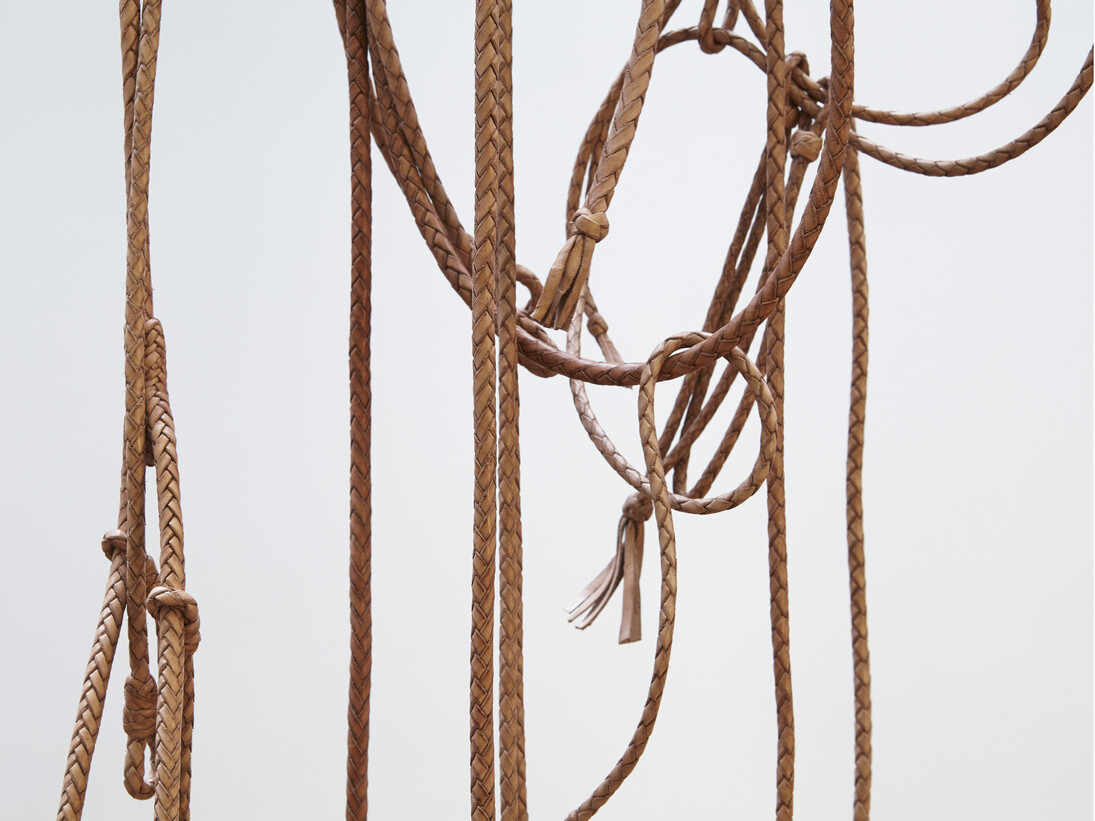 Installation close up of Leonor Antunes: I Stand Like A Mirror Before You