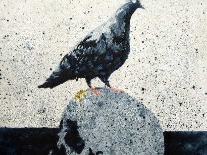 Nicola Villa, Pigeon vanitas, 2010, tecnica mista su tela cm 120x100. Courtesy of Galleria Bellinzona