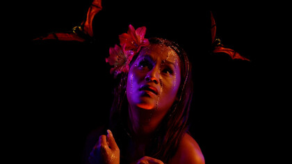 Shigeyuki Kihara, Tonumaipe’a, How She was Saved By the Bat, Vavau, from the series “Tales of Ancient Samoa,” 2004, C-print on dibond aluminum, 85.1 × 64.8 × 2.4 cm. Photo by Sean Coyle. Courtesy October Gallery