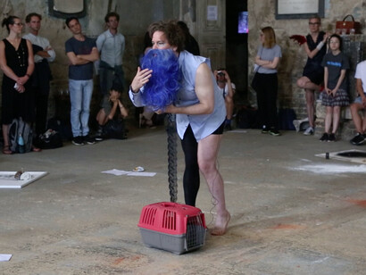 BlueBeardPrelude performance, Asylum Gallery, London, 2018. Photo Sotiris Gonis. Courtesy Cradeaux Alexander