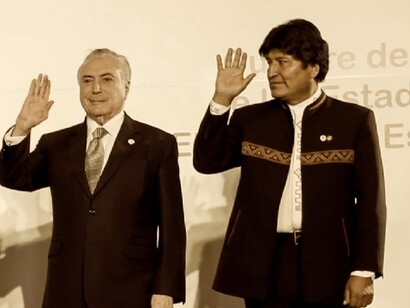 Temer (presidente en funciones de Brasil) y Morales (presidente de Bolivia) en la última cumbre de Mercosur