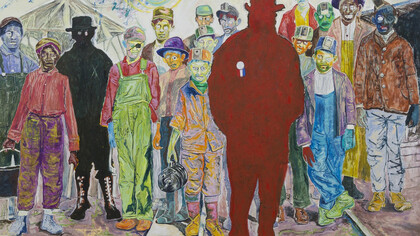 Farley Aguilar, Breaker Boys, 2019, oil, oil stick, and pencil on linen, 185.4 x 259.1 cm 
Installation images by Will Amlot Studio. Copyright the artist. Courtesy Edel Assanti