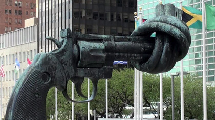 Nonviolence sculpture by Carl Fredrik Reuterswärd, in Malmö