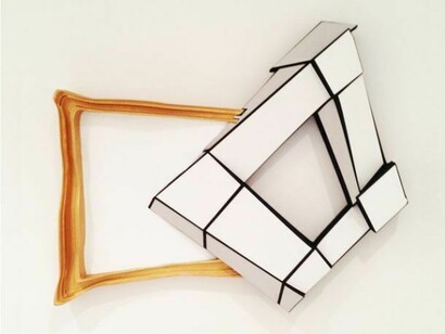 Moment of Discovery, 2013, HDU, Trupan, acrylic paint, Flashe, plastic laminate, 17 ½ x 18 x 2 ¼ inches