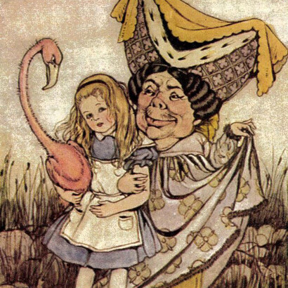 Pintura de John Tenniel (1820-1914) de como Alice cresceu de altura para o berçário.