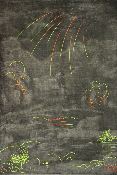 Chris Agnew, Forced projection I, 2015, etching and oil paint on icon panel, 52 x 37 cm