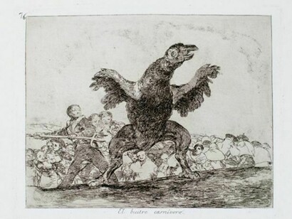 Francisco Goya. El buitre carnívoro (The Carnivorous Vulture) from The Disasters of War, ca. 1813-14 (1st edition, printed 1863). Etching, burin, and burnisher, 6 7/8 x 8 11/16 in.Pomona College Museum of Art, Gift of Mr. Norton Simon, P74.61