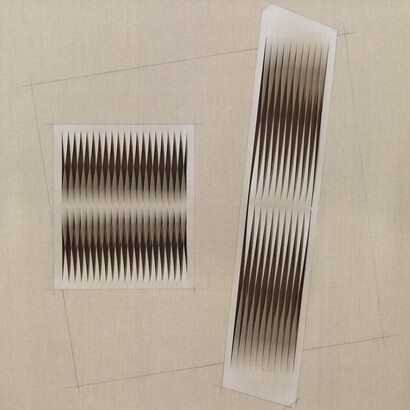 Alberto Biasi, Incontri dinimaci, 1988, acrylique sur toiles incisées, 120 x 120 cm, Courtesy Tornabuoni Art