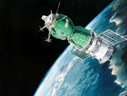 The Soyuz 19 ASTP spacecraft, illustrated by Paul Fjeld in 1975 (Photo: NASA/Paul Fjeld)
