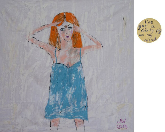 Jenny Watson, I’ve Got a Dirty Pig on my Mind, 2013, image courtesy the artist, Galerie Transit, Mechelen and Verlag für zeitgenössische Kunst und Theorie © the artist. Photograph: Bert de Leenheer