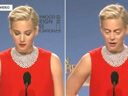 Tecnologia deep fake sendo utilizada no rosto de Jennifer Lawrence, substituindo um rosto por outro