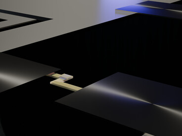 Rappresentazione di un dispositivo a interferenza quantistica superconduttiva (SQUID) basato su giunzione di Josephson e di un “gomito” di flusso. Realizzata con Blender, utilizzando il motore di rendering Cycles e una GPU Nvidia RTX 4070Ti Super. Opera di OJB Quantum