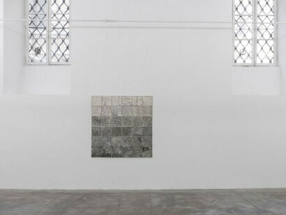 Elisa Montessori, Tropismi, 1977, collage on white gauze and cardboard, installation view at Monitor, Rome. Courtesy of Monitor