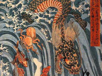 Utagawa Kuniyoshi, La princesa Tamatori roba las joyas del dios dragón