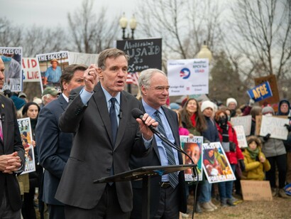 Protesters — led by Democratic lawmakers and nonprofit workers — demonstrated in Washington, D.C. in response to the Trump administration's decision to furlough nearly all employees at the United States Agency for International Development