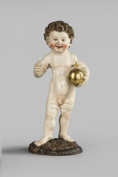 L’enfant Jésus, Sud de la Souabe, vers 1480-1490
(attribué à l’atelier d’Ivo Strigel), H. 37 ; L. 16 ; P. 12 cm, Ravensburg, Oberschwäbische Elektrizitätswerke (OEW), OEW 230 © Kunstsammlung Zweckverband
Oberschwäbische Elektrizitätswerke (OEW) / photo haus für fotografie, Ravensburg, Karin Volz