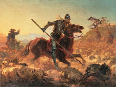 Don Quijote embistiendo un rebaño de ovejas