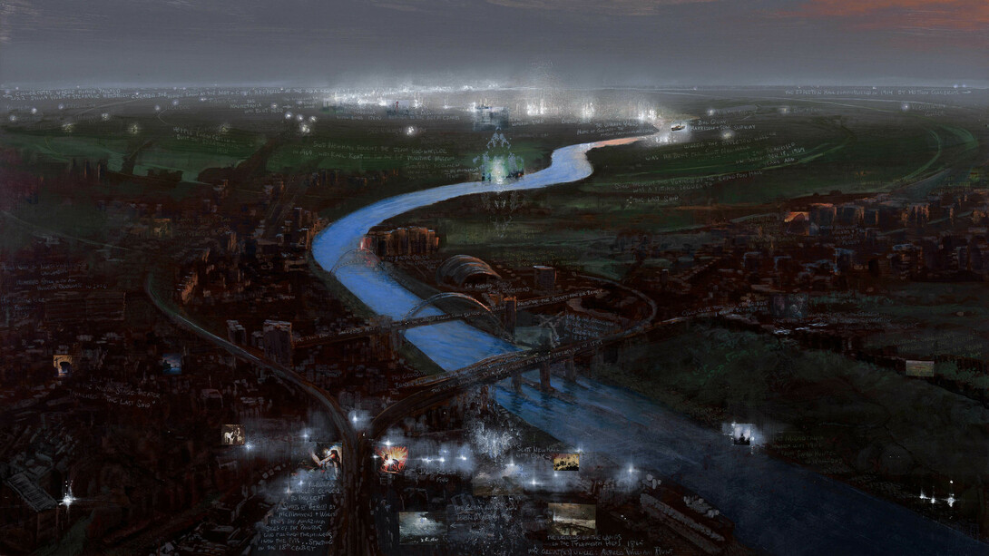 Stephen Hannock, Northern city renaissance. The river Tyne with the launch of the Eppleton hall (detail), 2026. Courtesy of Berggruen Gallery