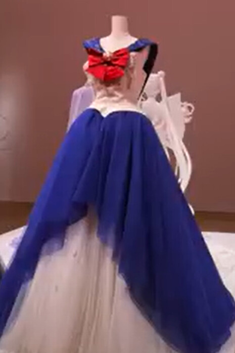 A high-fashion adaptation of Sailor Moon’s iconic outfit on display at the Sailor Moon Museum, the largest-ever Sailor Moon exhibition