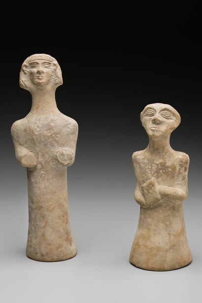 Syrian
Standing Man and Woman
ca. 2000–1500 BC
Terracotta
H. 8 3/4 in. (22.2 cm); H. 11 1/4 in. (28.6 cm)
Sidney and Lois Eskenazi Museum of Art, Gift of Mr. and Mrs. S. Marcus