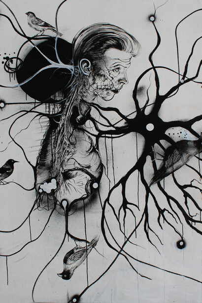Study for Newton with Birds, acrylique sur toile, 176 x 142 cm (encadré), Courtesy Galerie Magda Danysz