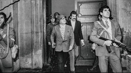 Famous 'last photo' of Salvador Allende, the Chilean president who killed himself in the 1973 coup leaving La Moneda, the Presidential palace 