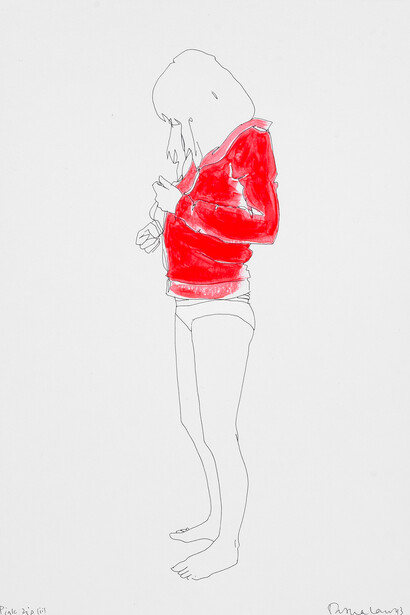 Natasha Law, Pink Zip, 2013, Ink and gloss paint on paper, pentatych, 12 x 8 in / 20 x 31 cm, courtesy of Eleven, London