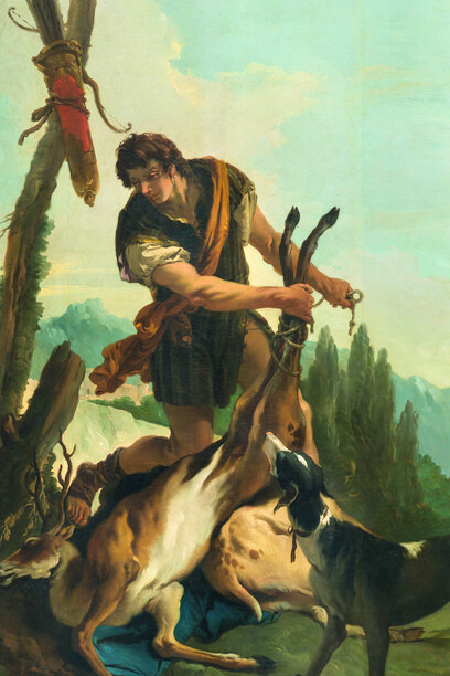 Giambattista Tiepolo, Cacciatore con cervo, 1733-35, olio su tela, 262x146 cm, Milano, collezione Fondazione Cariplo
