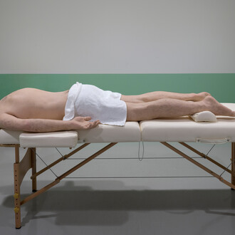 Elmgreen & Dragset
The Touch
2011
Massage bench, towel, life size silicone figure, shoes
80 x 70 x 200 cm
Courtesy: Galería Helga de Alvear, Madrid
Photo by: Anders Sune Berg